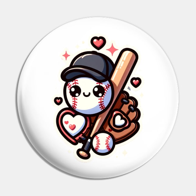 Baseball Valentine Kawaii Pin by Cun-Tees!