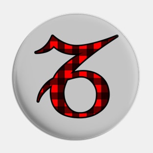 Capricorn Zodiac Horoscope Symbol in Black and red Buffalo Plaid Pin