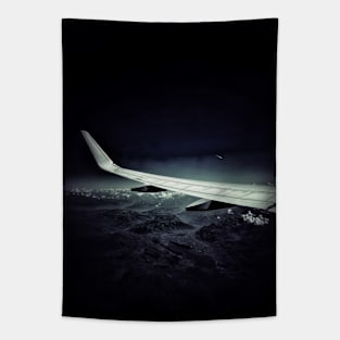 Black Dark Sky Plane Flight Tapestry