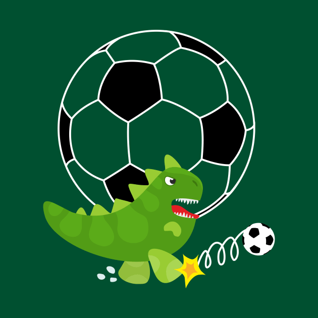 Cute Dinosaur Playing Soccer - Navy Background by XOOXOO