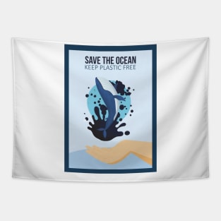 Save The Ocean Keep The Sea Plastic Free Turtle Scene Tapestry