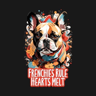 Frenchies Rule Heart Melts - Colorful Vector Bulldog Art T-Shirt