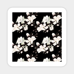 Black and White Magnolia Flower Pattern Magnet