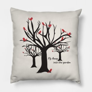 Fly Away—into the garden (Winter Cardinals) Pillow