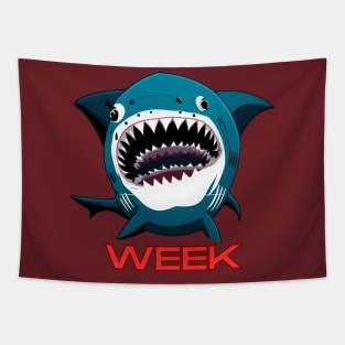 Shark Week (razor teeth shark character) Tapestry