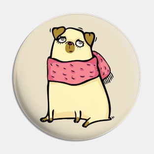 Pug on a pink scarf Pin