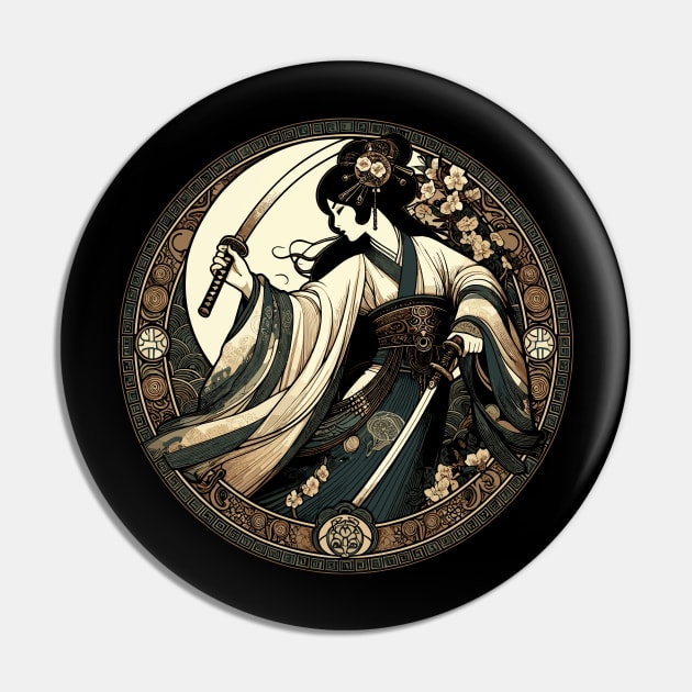 Warrior Princess - Chinese Swordswoman Art Deco Style Pin by RCDBerlin