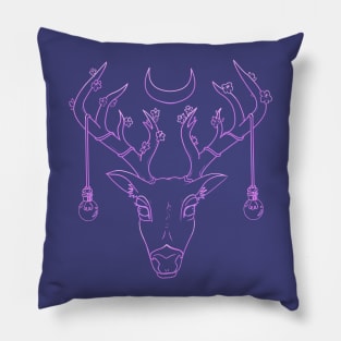 Cherry Blossom Deer in Purple Pillow