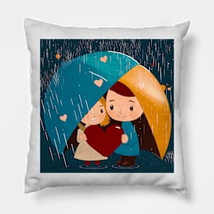 Love Beneath the Umbrella: A Rainy Romance Pillow