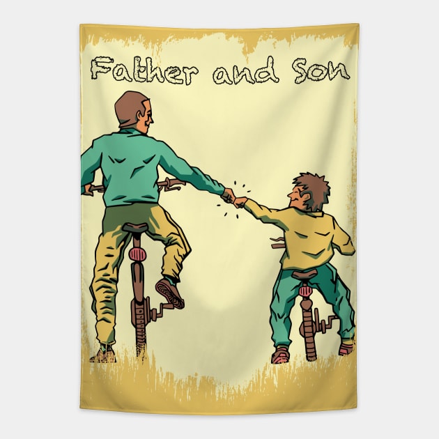 Father and Son Bike Partners Tapestry by Jay's Design