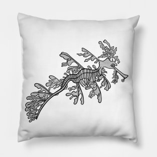 Leafy Seadragon - marine animal ink art - on white Pillow