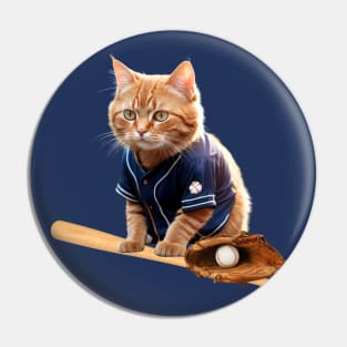 Funny Sporty Baseball Player Athlete Cat Pin