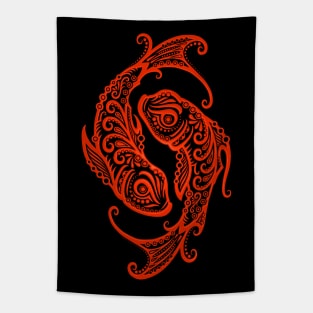 Red Pisces Zodiac Sign Tapestry