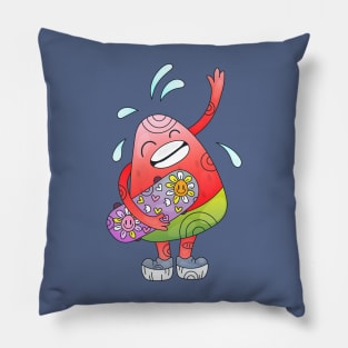 Doodle Watermelon Slice Skating Character Pillow