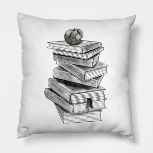 Black and White Stack of Books Pillow