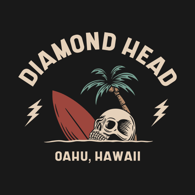 Vintage Surfing Diamond Head Oahu Hawaii // Retro Surf Skull by Now Boarding