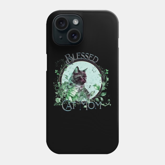 Mother's Day Blessed Cat Mom Mint Nip Green Phone Case by mythikcreationz