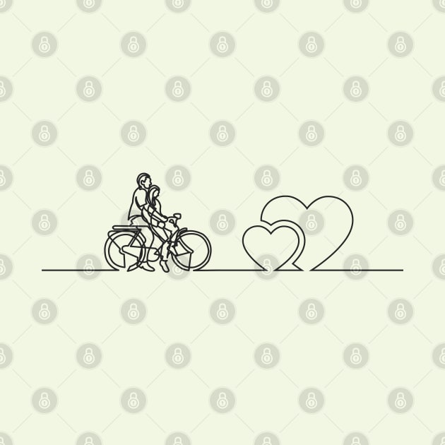 Cyclist Couple Riding Together,  Continuous Line Art, Minimal Valentine Gift Ideas, Single Line Drawing for Cycling Lovers by BicycleStuff