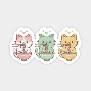 Kawaii Cats Ramen Trio Illustration Magnet