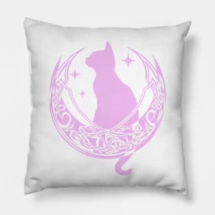 Pink Celtic Moon Cat Stars Pillow