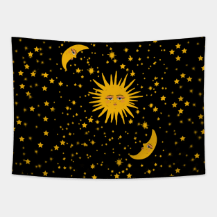 Celestial sun moon and lot of stars Tapestry