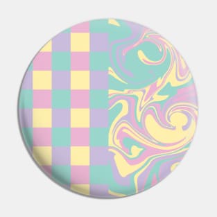 Checks and Swirls - Pastel Pink, Yellow, Purple and Green Pin