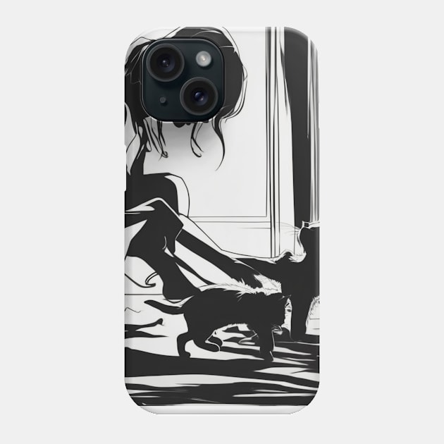 Kittens Shadow Silhouette Anime Style Collection No. 40 Phone Case by cornelliusy