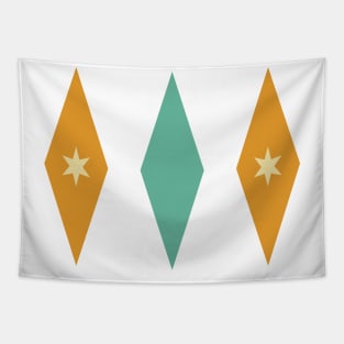 Turquoise Orange Cream Diamonds And Stars Retro Tapestry