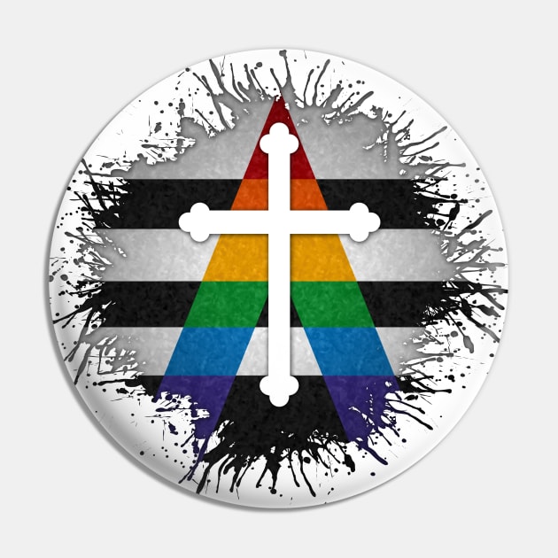 Paint Splatter LGBT Ally Pride Christian Cross Symbol Pin by LiveLoudGraphics