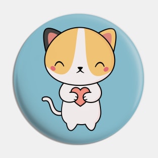 Kawaii Cute Cat With A Heart Pin