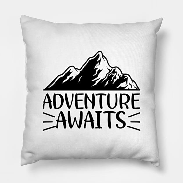 Adventure awaits Pillow by BE MY GUEST MARKETING LLC