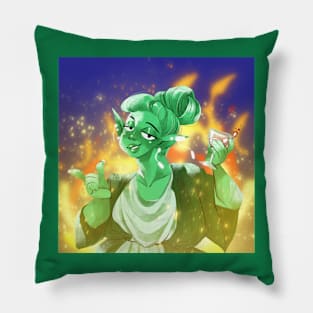 Green nymph at party fire Pillow