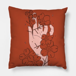 Grow Positive Thoughts Floral Hand Red and Pink Pillow