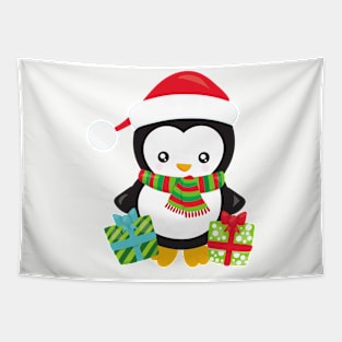 Christmas Penguin, Penguin With Santa Hat, Gifts Tapestry