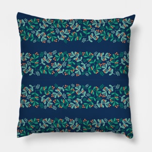 Mistletoe Christmas Stripes Blue Pillow