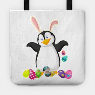 Penguin And Bunny Rabbit Hat Easter Eggs Happy Day Tote