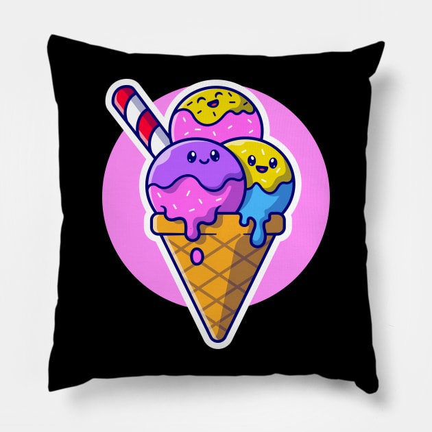 Cute Ice Cream Cone Cartoon Pillow by Catalyst Labs