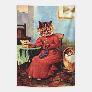 Sewing Cat by Louis Wain Tapestry