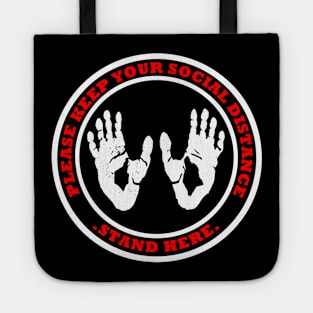 Please Keep Your Social Distance Stand Here Gorilla Footprint Red White Tote