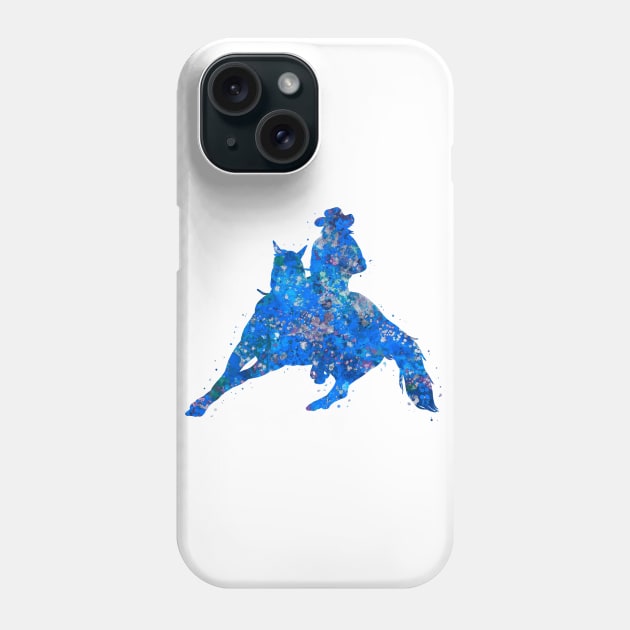 Barrel racing rider blue art Phone Case by Yahya Art