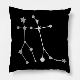 Gemini Zodiac Constellation in Silver - Black Pillow