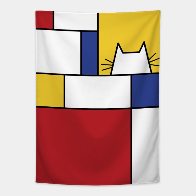 Piet Mondrian Inspired, Abstract T-Shirt for Cat Lovers Tapestry by mmoskon