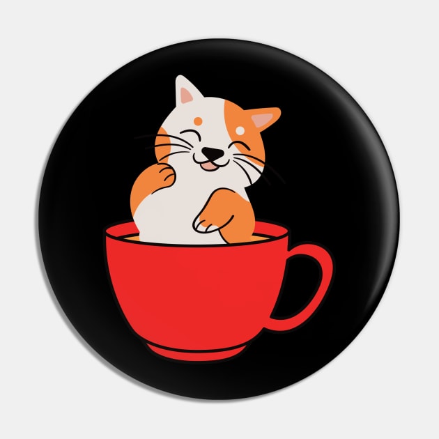 Cute cat in a red coffee cup Pin by Binging merch