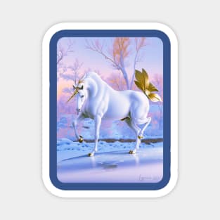 White/Gold  Fantasy Winter UNICORN Magnet