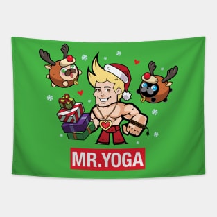 Mr. Yoga and the Pugs Christmas Tapestry