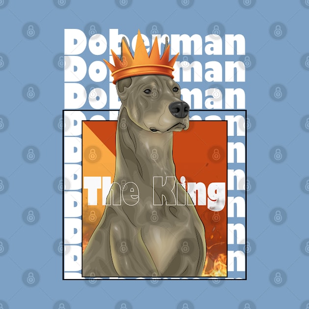 Doberman The King ( A Dog With A Crown And Fire Behind ) , ( Drawing In Vector Art Style ) by Ghean