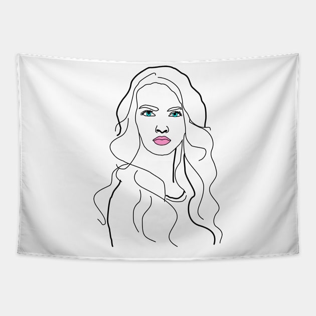 Woman line art fashionable face Tapestry by Alex