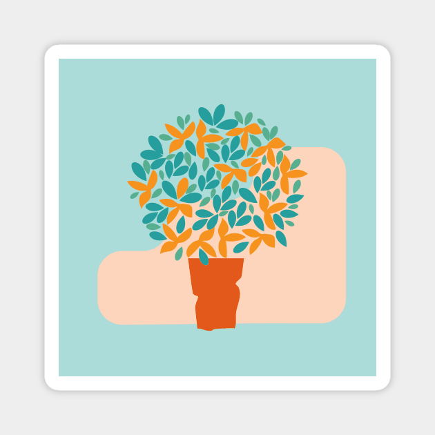 Flowering Decorative Potted Plant Minimal Magnet by oknoki