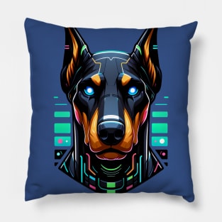 Cyberpunk Neon Furry Anthro Doberman Dog Pillow