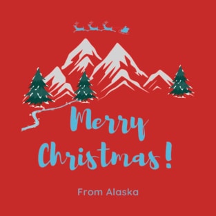 Merry Christmas from Alaska, mountains and Santa T-Shirt